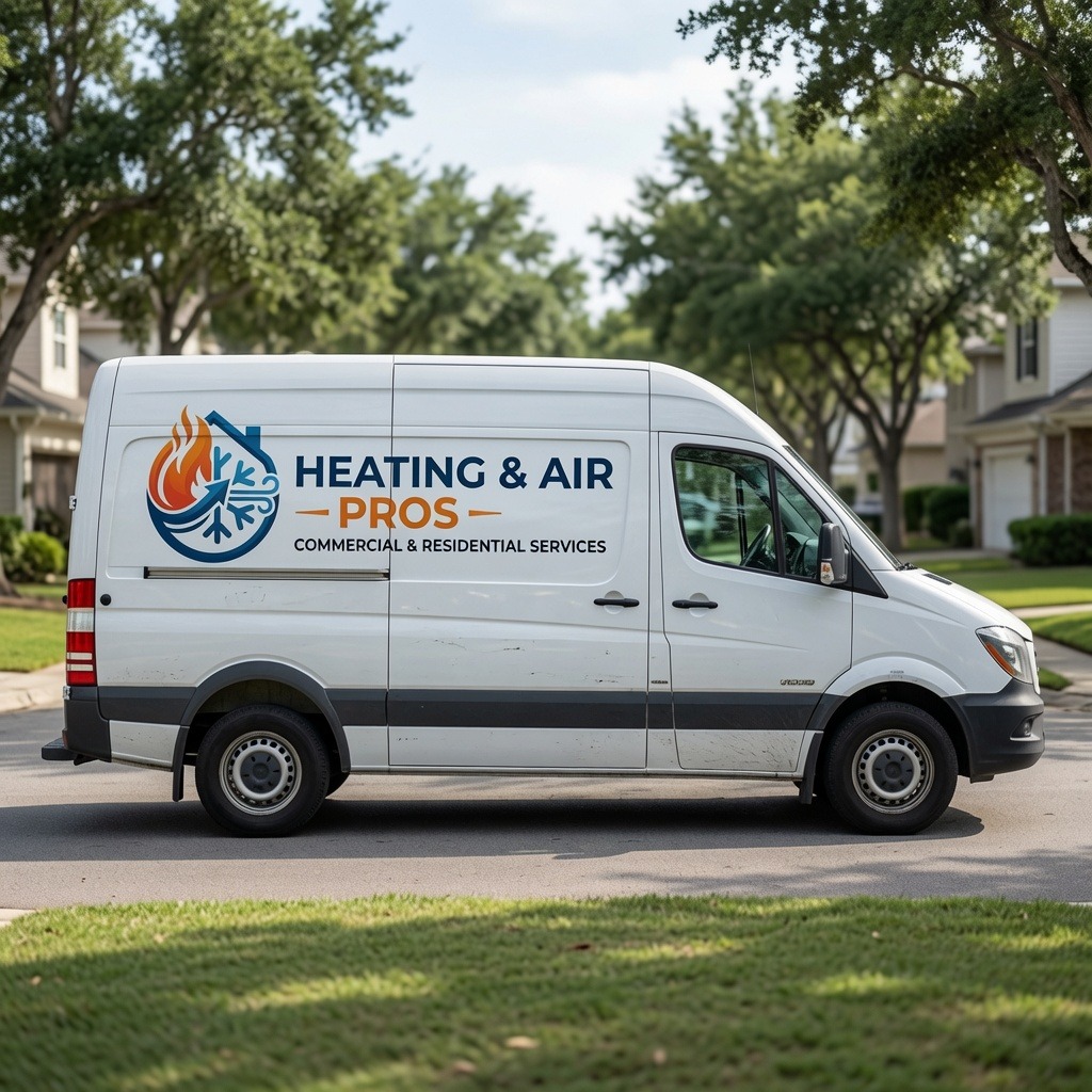 Local heating and air service van serving Longmont